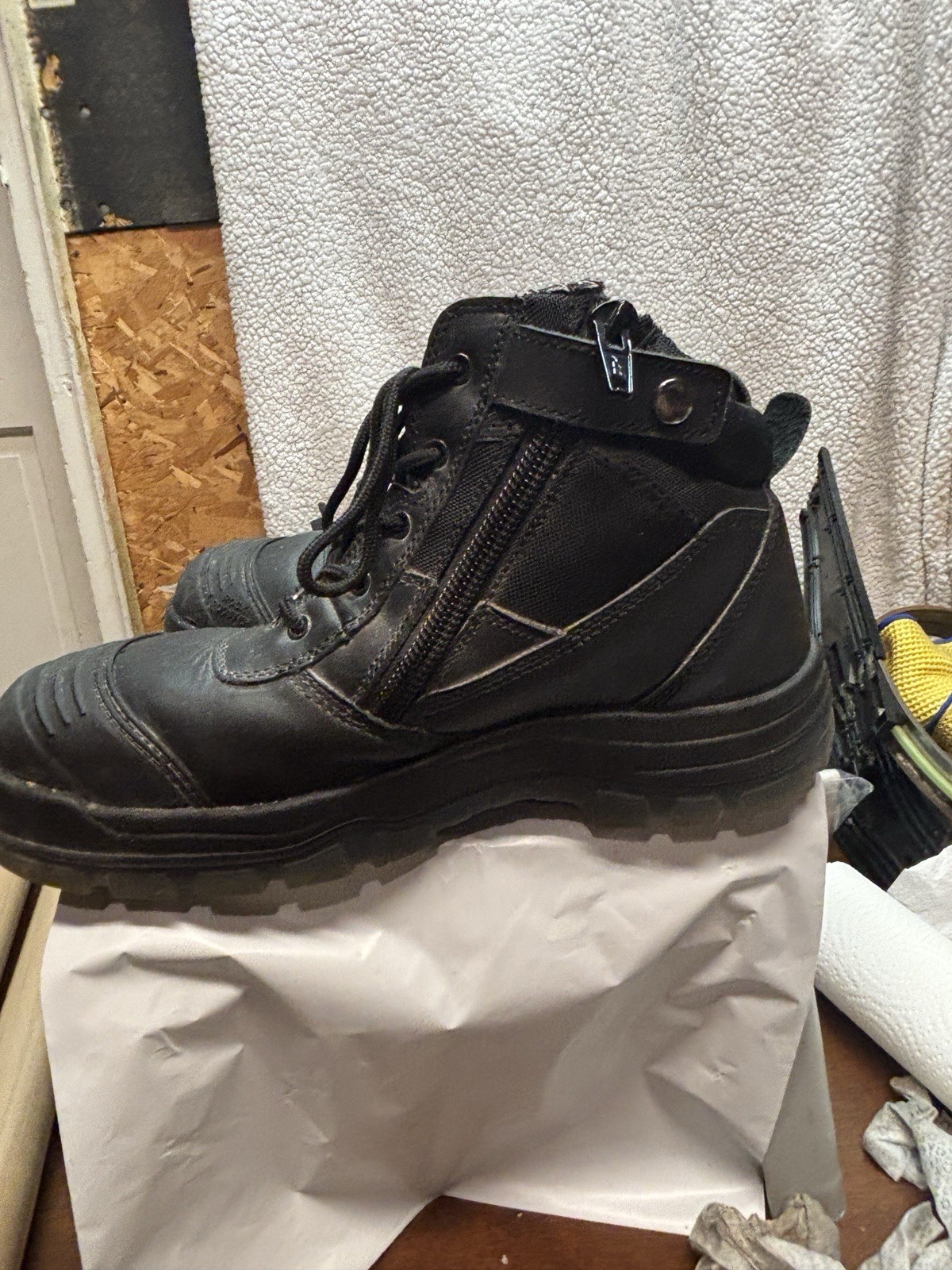 ROCKROOSTER Mens Zipper Work Boots, 6” Steel Toe Side - Zip Work Boots, Black