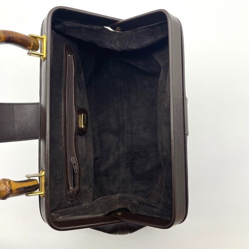 GUCCI Bambú Top-Mango Médico Bolso Cuero Marrón Oscuro Vintage Hecho en Italia - Imagen 3 de 9