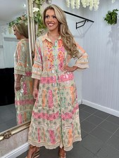 Beige Embellished Metallic Maxi Dress One Size 8-14
