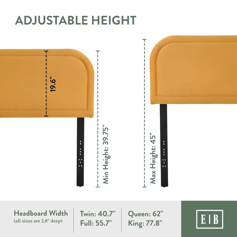 Cabecero de terciopelo Miller de bajo perfil, rendimiento para cama de tamaño doble-amarillo Uph... Foto 2 de 4