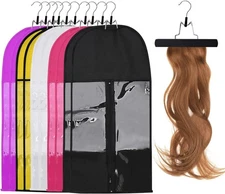 10pcs Portable Wig Storage Bag with Hanger Hair Extensions Holder Case Organizer