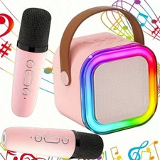 2-Mic Mini Karaoke Machine, Portable Wireless Microphone Speaker With LED Lights