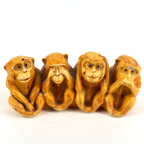 4 Wise Monkeys Vintage Resin See Hear Speak No Evil and DO No Evil Vintage/Flaw