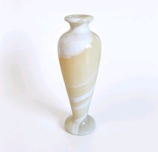 Natural Banded Onyx Marble Stone Vase Cream White Swirl Heavy 20cm Tall