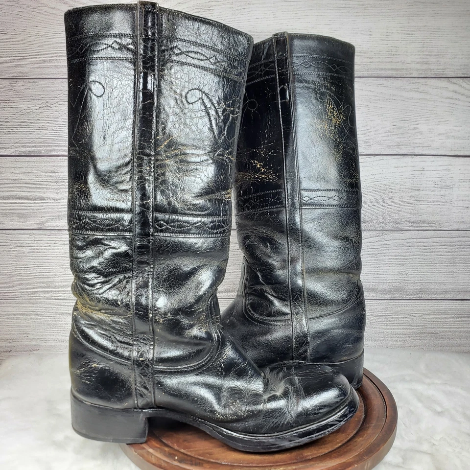 复古 Frye Tall Campus 60 年代 70 年代皮革黑色靴子 12 M 码男式美国制造  — 第 4/4 张图片