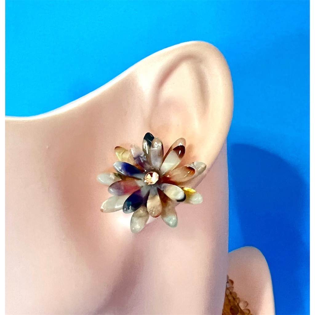 Multicolor Marbled Flower Cluster Stud Earrings R… - image 4