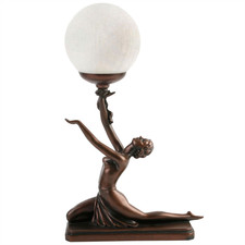 Table Lamp Dark Bronze Bronze Metal Art Deco Lady Kneeling 12in Crackle Globe XL