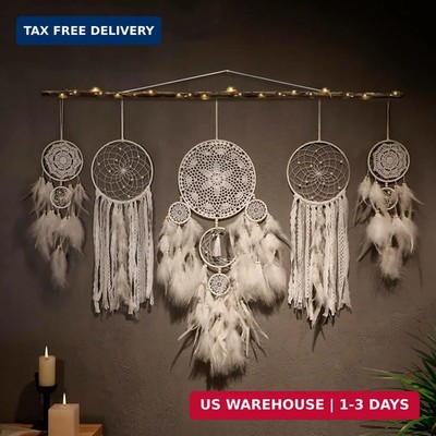 5 Pack Boho Dream Catcher Wall Hanging - White Handmade Dream Catchers Large Sma