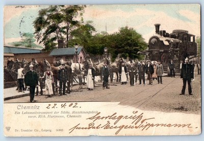Chemnitz Germany Postcard locomotive transport of Saxon Machine Factory 1902