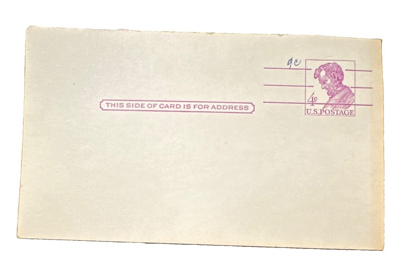 1962 United States 4-cent Abraham Lincoln pre-stamped postal card •Scott Catalog