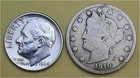 Lot of 2 Coins - 1 90% Silver Roosevelt Dime (1964D) & 1 Better Liberty V 5c