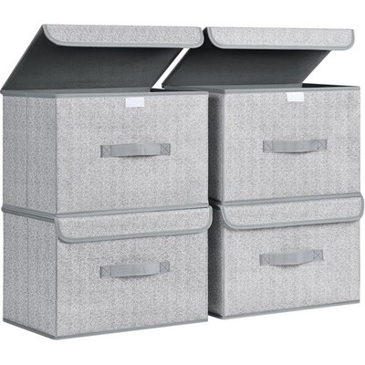 Pack of 4 Storage Boxes with Lid, Foldable Storage Box with Handle, Fabric St...