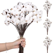 60 Pcs 60 Balls Artificial Cotton Flowers Antique Cotton Stems Farmhouse Deco...