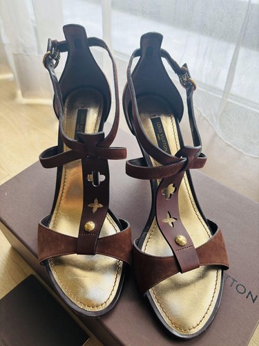 LOUIS VUITTON braune Leder & Wildleder Riemchen Damen Sandalen, Größe 23,5 cm gebraucht JP - Bild 2 von 12