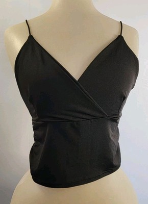Black Womens Disco Club Dance Cropped Cinched Tanktop Sz Large 26 In Waist/Bust