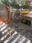 Vintage Gold Tone Jewelry Lot Faux Pearl Necklace Lucite Bling 60s 80s Costume