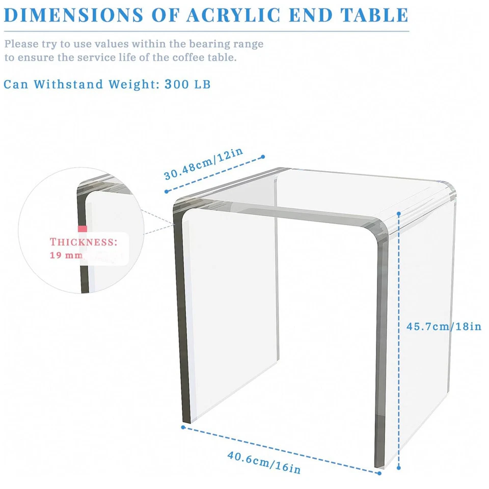 Premium Acrylic Side Table, 16" L x 12" W x 18" H x 3/4'' Thick Clear Modern - Image 4 of 4