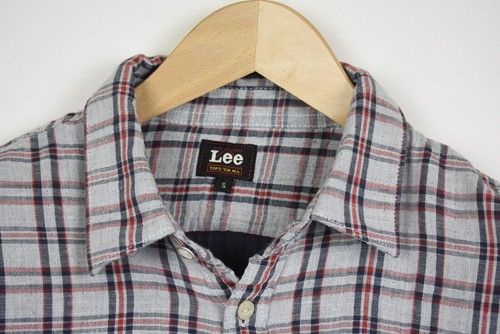 Camisa Lee Para Hombre Pequeña Mezcla De Lino A Cuadros Doble Capa Azul - Imagen 4 de 7