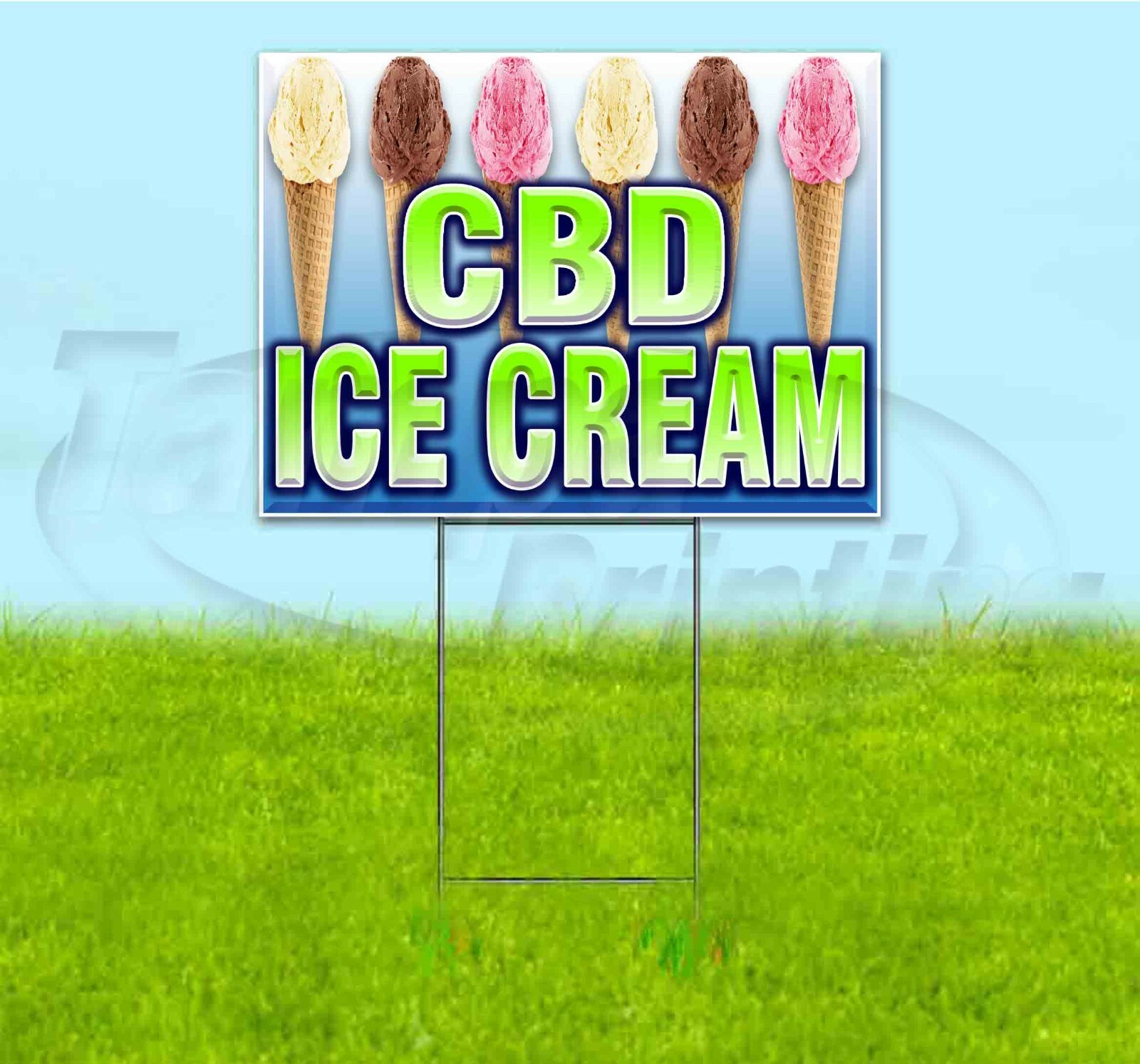 Letrero CBD HELADO 18x24 Yardas CON ESTACA Bandido Corrugado EE. UU. COMESTIBLES COMERCIALES