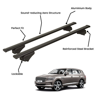 2 Pcs Black Roof Rack Cross Bars For GENESIS GV80 SUV 2021-