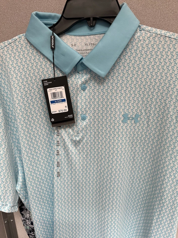 3-2024 NWT -Under Armour Mens 3.0 Printed Polo -XL Golf Shirts-Navy+blue - Image 3 of 3