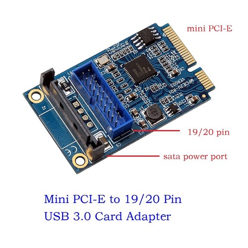 Mini PCIE PCI Express to Dual USB 3.0 ports 19pin 20pin Expansion Adapter Card - Picture 2 of 7