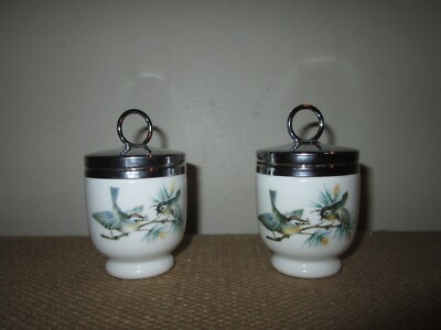 Royal Worcester Egg Coddler Pair Birds Single 1950 Porcelain  Pair of Royal Worcester Porcelain Egg Coddlers. main image 1