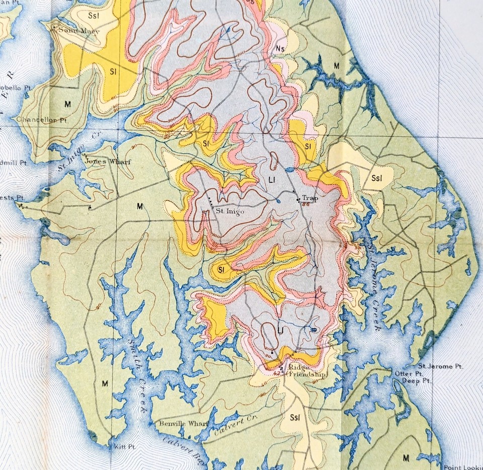 1900 St Mary County MARYLAND Map LARGE ORIGINAL Chesapeake Bay Potomac