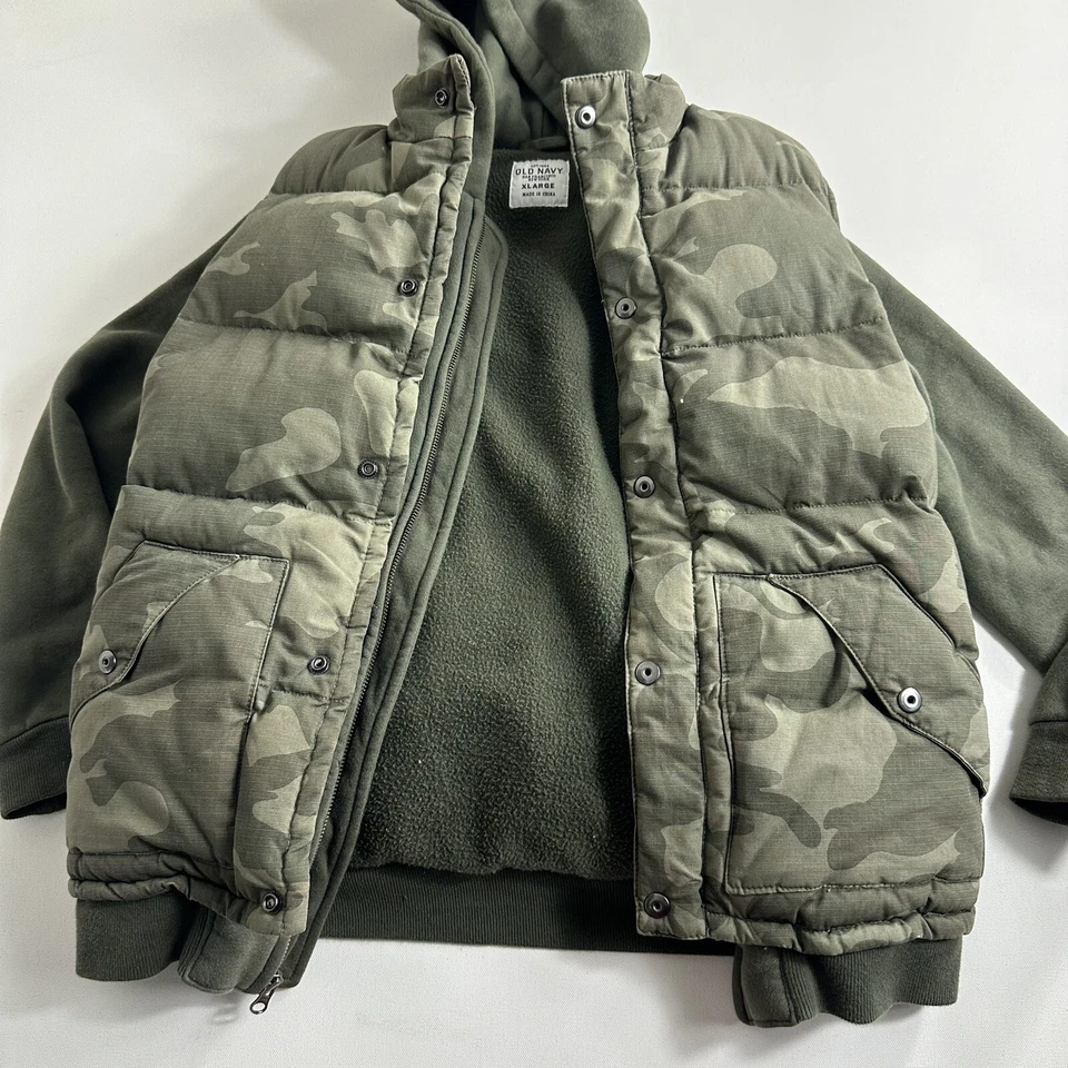 Old Navy Boy's 2-in-1 Camo Puffer Vest J Ascket Hooded Sweatshirt Size XL Fleece - Image 3 of 4