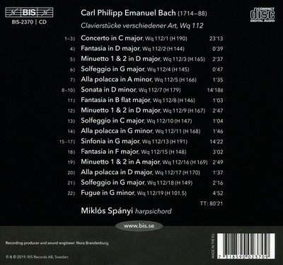 MIKLÓS SPÁNYI C.P.E. BACH: THE SOLO KEYBOARD MUSIC, VOL. 39 NEW CD