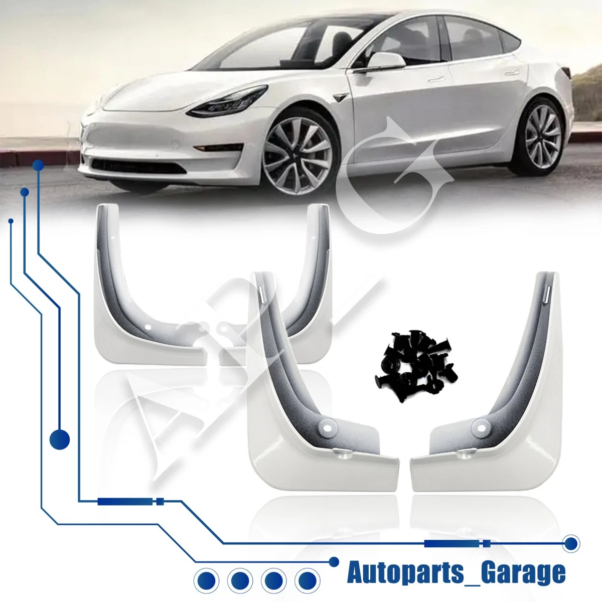 Tesla model 3 2024 white mud flaps