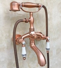 Antique Red Copper Clawfoot Bathroom Bathtub Faucet Handheld Shower Mixer Tap