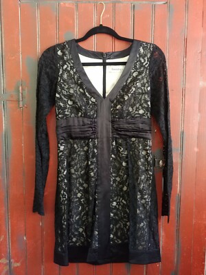 Laundry by Design Shelli Segal Black Lace Dress Silk Trim Cocktail Sz 2 |  eBay