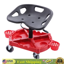 Rolling Shop Stool Mechanics Work Seat Adjustable Chair Roll Swivel Tool Garage