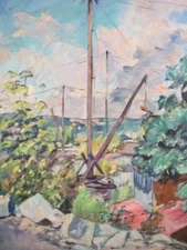 1950s RICHARD H. BASSET oil of ROCK QUARRY, POST IMPRESSIONIST BOSTON,MA ARTIST