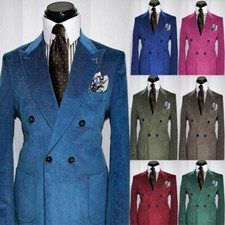 Corduroy Men's Suits Striped Double Breasted Wedding Party Tuxedos Slim Fit Plus