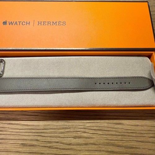 HERMES Apple Watch 41/40/38mm Black/Brick/Etain Leather Band Double Tour w/Box - Zdjęcie 9 z 11