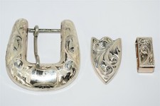 Vintage Sterling Silver Sunset Trails Belt Buckle 3 Piece Set  3/4in