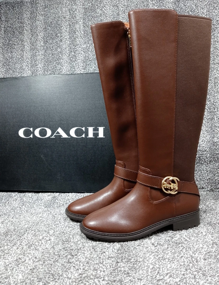 New w Box Coach Womens Farrah Tall Riding Walnut Leather Boots