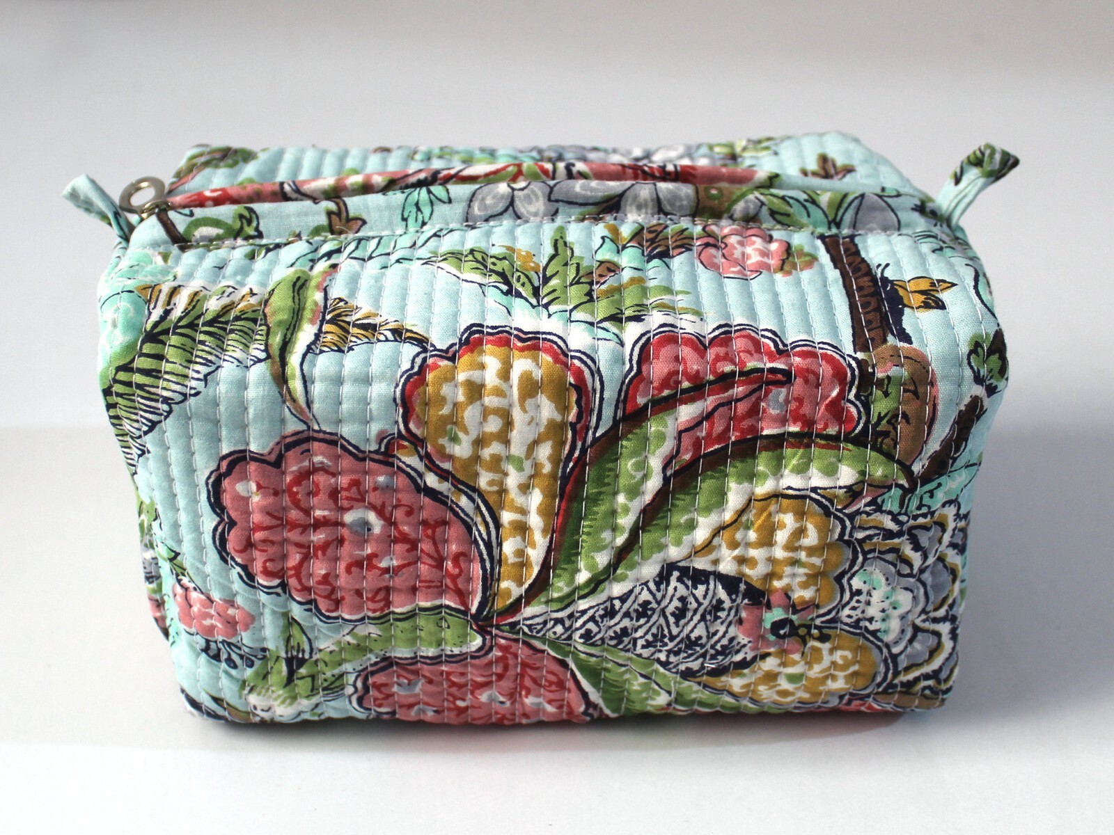 Large Quilted Cotton Toiletry Bag with Zipper for Makeup Storage-image