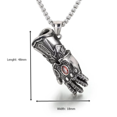 Marvel Thanos Infinity Gauntlet Pendant Necklace Red CZ With Box Chain