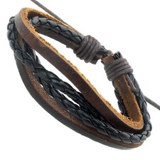 MENS LEATHER BRACELET BRAIDED SURF SURFER REAL WRISTBAND BLACK BROWN WRAP STYLES