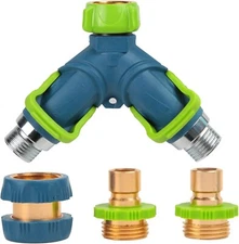 3/4" Two Way Water Hose Splitter Brass Garden Hose Splitter with Hose Adapters