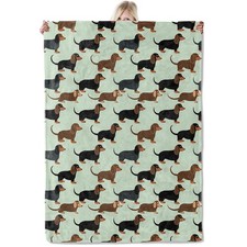 Dachshund Flannel Blanket 50x60inCute Wiener Dogs in BrownBlack and Tan on Mi...