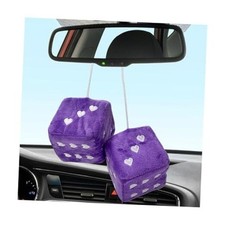 2 PCS Fuzzy Plush Dice for Car Rearview Mirror, 3'' Retro Square Heart Purple