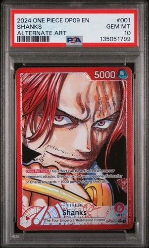 2024 ONE PIECE OP09-EMPERORS IN THE NEW WORLD ALTERNATE ART #001 SHANKS PSA 10