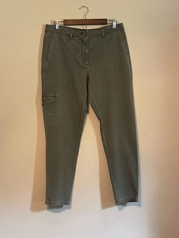 Pantalones cargo J. Jill sarga elástica verde oliva talla 12 Foto 2 de 4