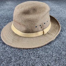 VTG Eddie Bauer Brown Safari Hat Cap Sz S/M Felt Wool Made In USA Vented Fedora