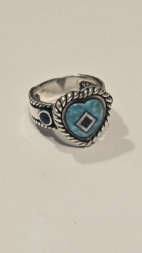 Carolyn Pollack Heart Shaped TURQUOISE Inlay 925 SILVER Ring Size 8 BEAUTIFUL...