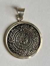 Solid 925 Sterling Silver Ancient Mayan Calendar Aztec Zodiac Wheel Pendant